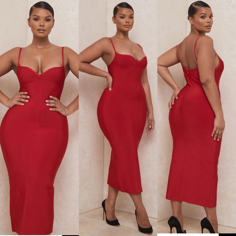 HOUSE OF CB 'Domenica' Red Sweetheart Neckline Bandage Dress - Picture 4 of 12